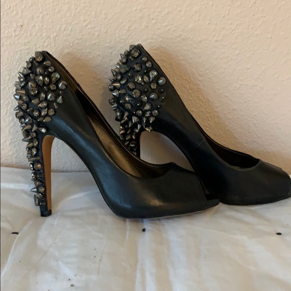 Black Lorissa Peep-toe Studded Pumps